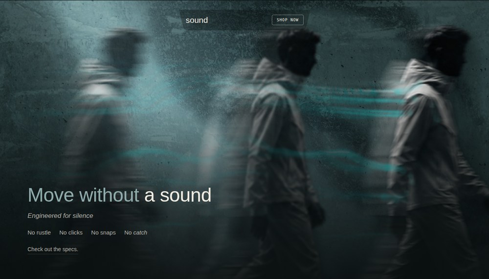 Sound — website hero prototype, full-bleed with bottom scrim