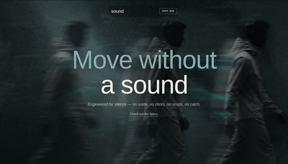 Sound — website hero prototype, oversized poster type over photo