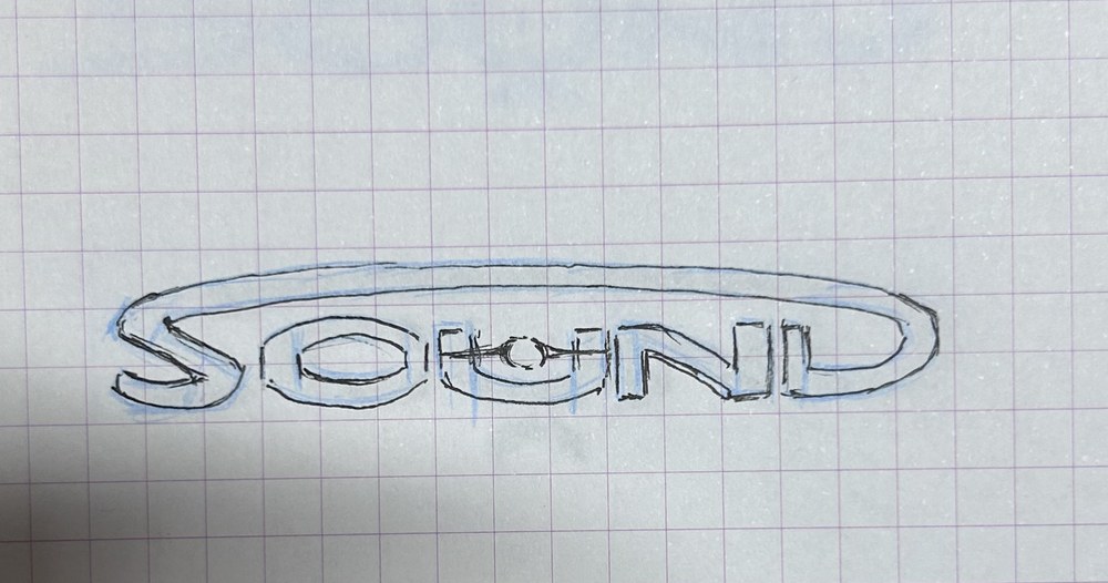 Sound — hand-drawn logo exploration, wordmark sketch
