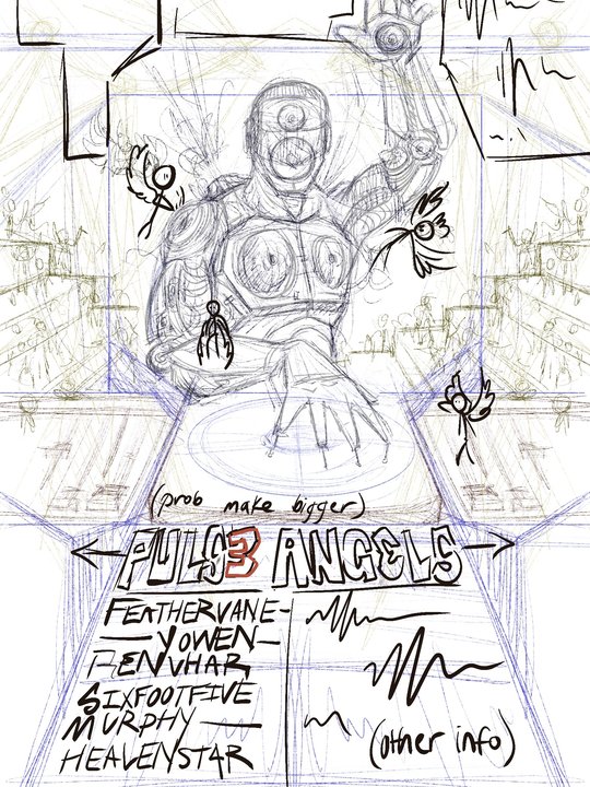 Pulse Angels 3 flyer — concept 2, refined layout sketch with lineup
