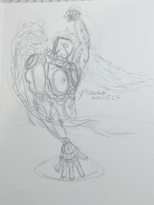 Pulse Angels 3 merch — pencil concept sketch for the shirt